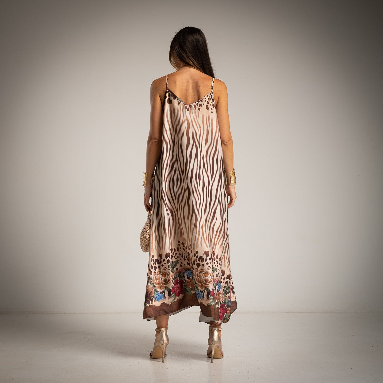 ZEBRA SATIN DRESS BEIGE