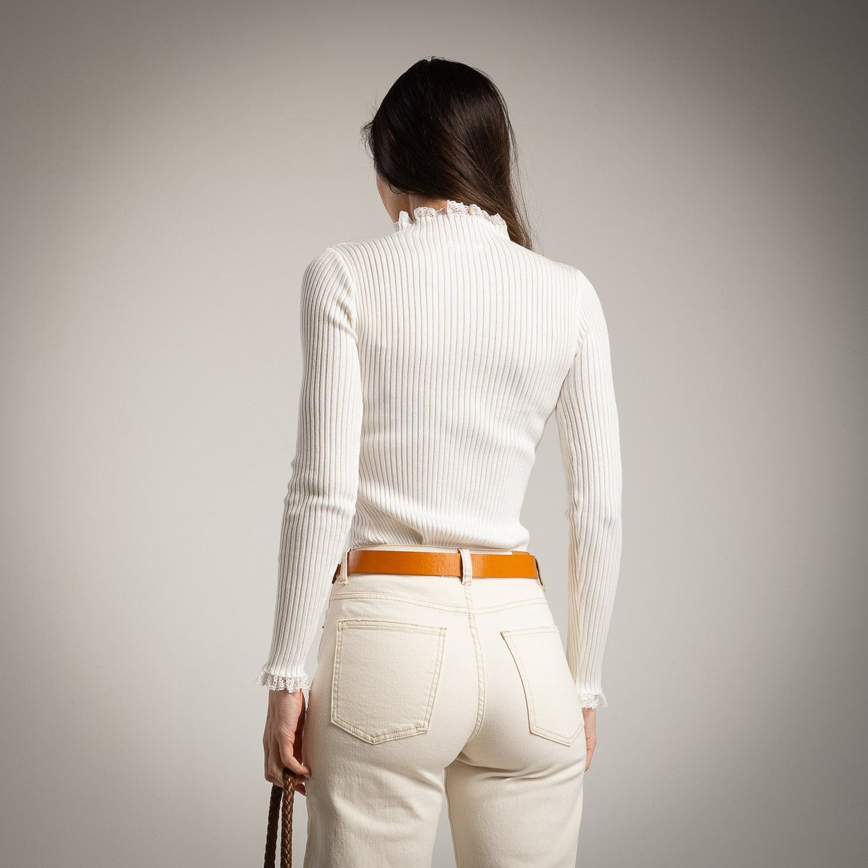 RIBBED LACE TOP WHITE