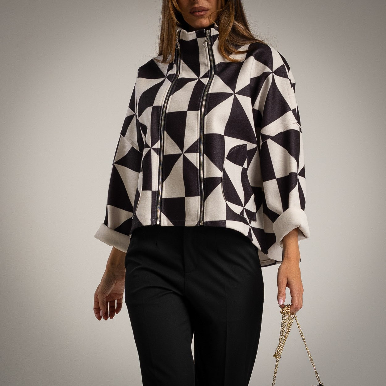 DOUBLE ZIP JACKET B/W