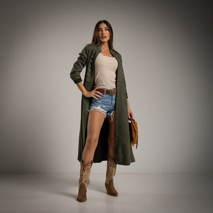 LONG SUEDE JACKET KAKI