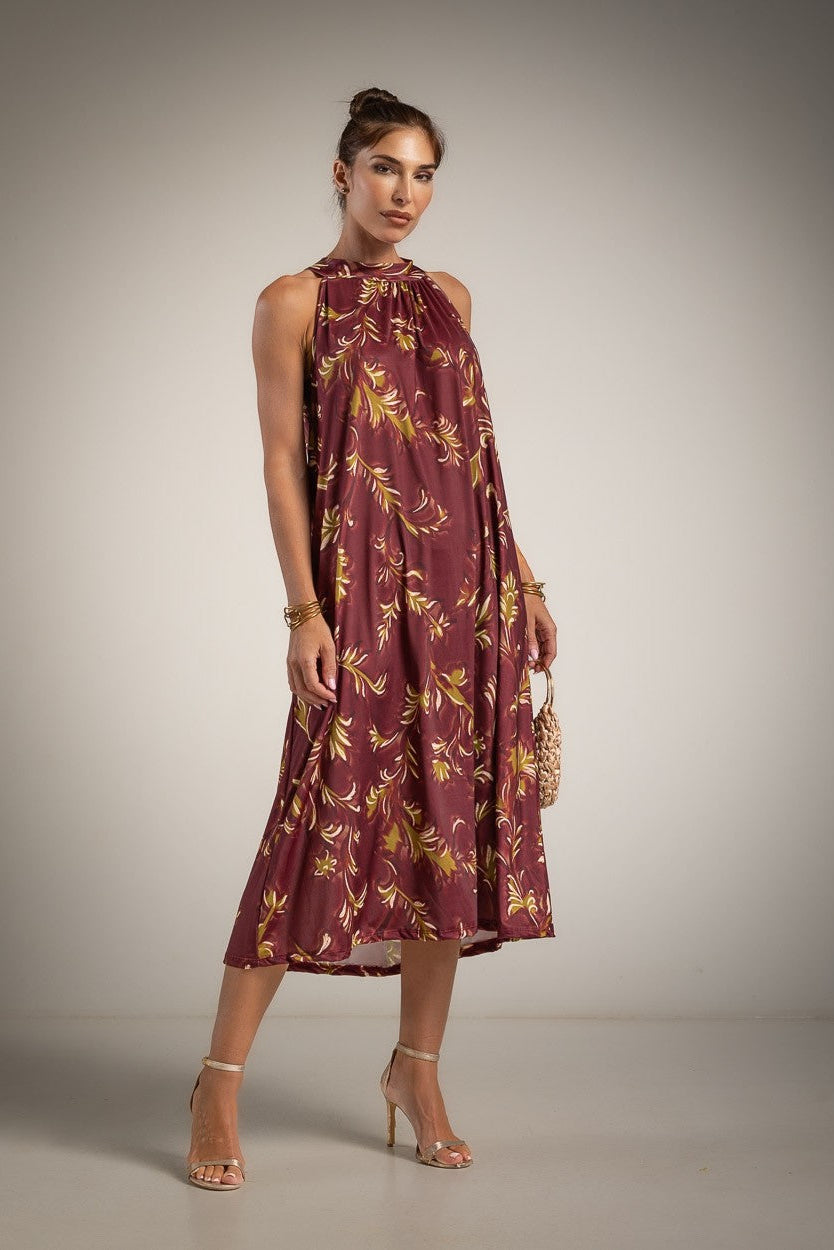 HALTER DRESS BURGUNDY