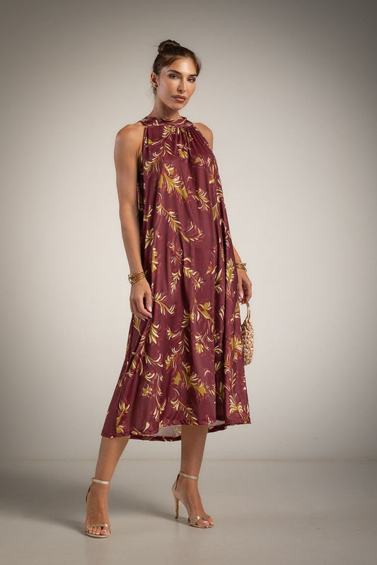 HALTER DRESS BURGUNDY