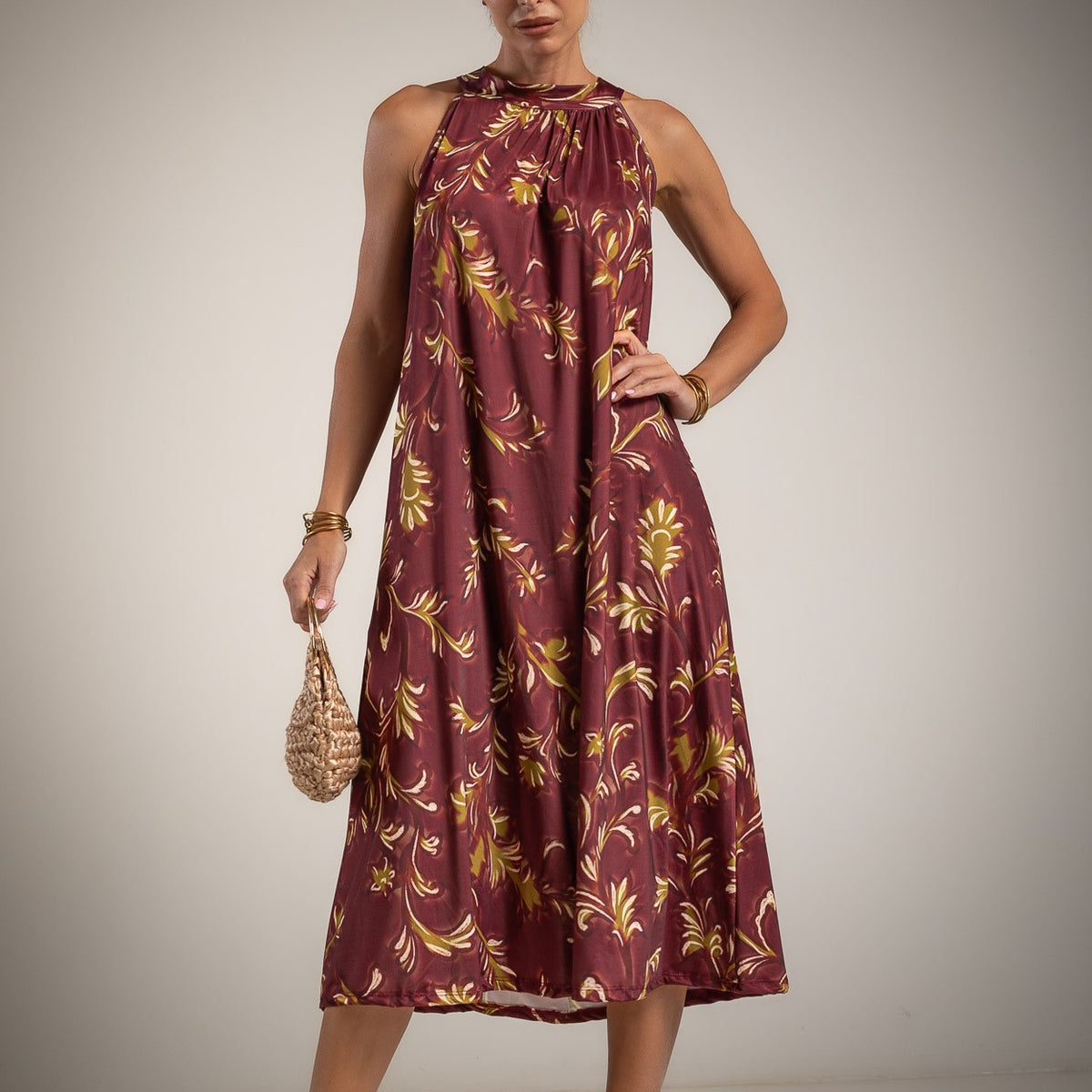 HALTER DRESS BURGUNDY